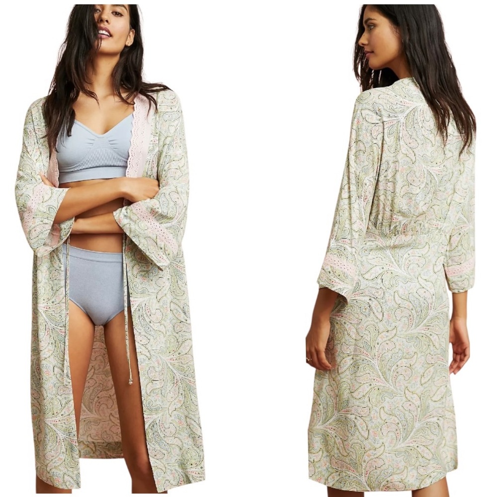 Anthropologie Floreat Pink Paisley Scalloped Eyelet Lace Midi Robe - M
